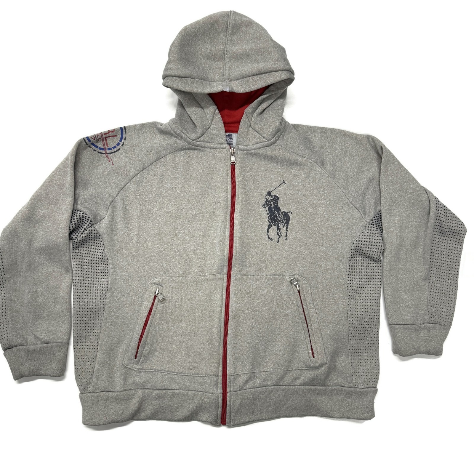 Polo Ralph Lauren Full Zip Felpa con Cappuccio Gioventù Media Grigio Big Pony Elasticizzata Ragazzi Bambini