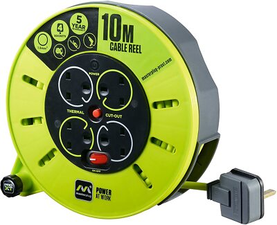 10 Meter Kassette Masterplug High Vis 4 Buchsen Kabeltrommel Verlängerungskabel