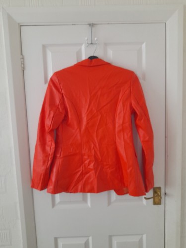 Unique 21 ๐ Orange Faux Leather Women Blazer Jacket Size 10 - Picture 9 of 11