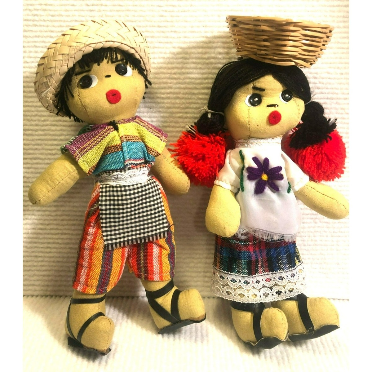 Mexican Folk Art Boy Girl Handcrafted Cloth Dolls Collectible