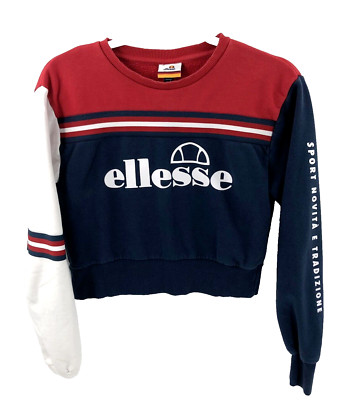 Ellesse Cropped Sweatshirt Womens S Fulmire Pullover Top Long Sleeve Stripe
