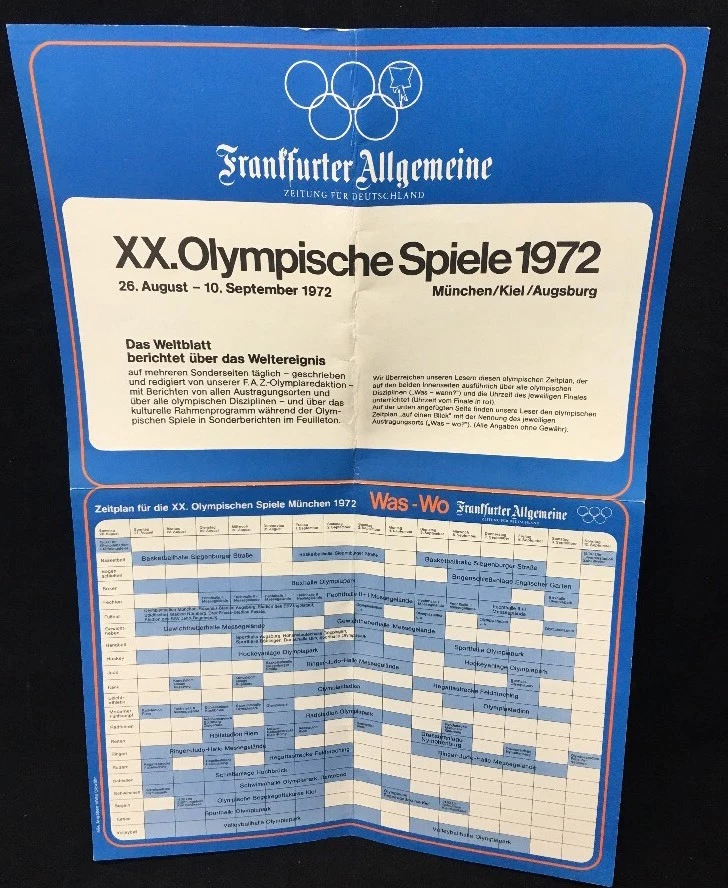 Vintage Olympic 1972 Calendar of Events Large 18