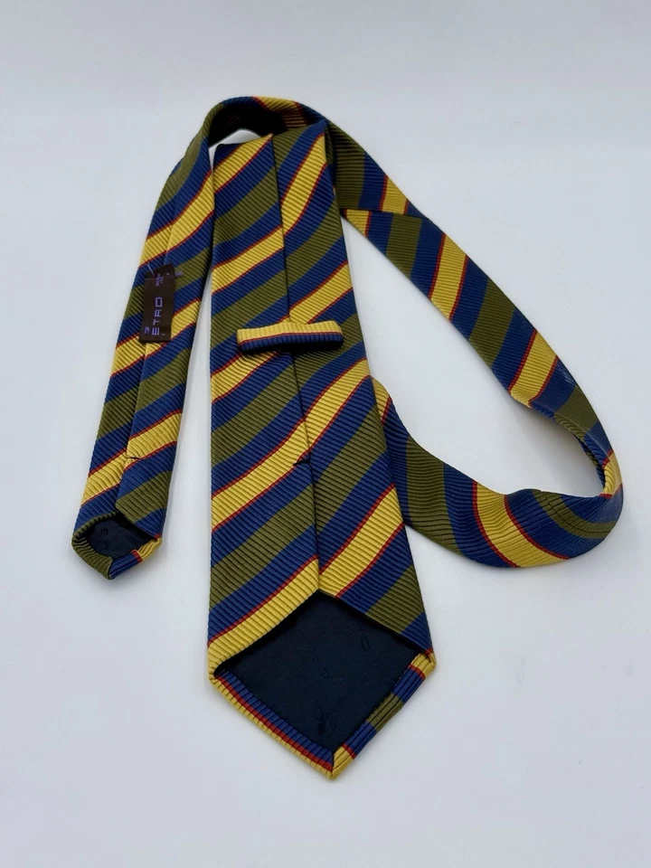 Corbata Etro Milano Hecha en Italia 100% Seda Rayas Hombre Multicolor Profesional Foto 2 de 4