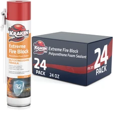 Kraken Bond Extreme Fire Block Polyurethane Foam Sealant 24oz 24 Pack -Straw Use