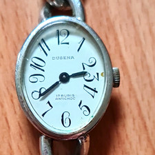 Dugena Damen Handaufzug Armbanduhr oval 17 Rubis Antichoc silber Ref. 71114