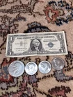 Silver Certicate $1 (1957) Eisenhower Silver Dollar (D) 3x Kennedy Half...