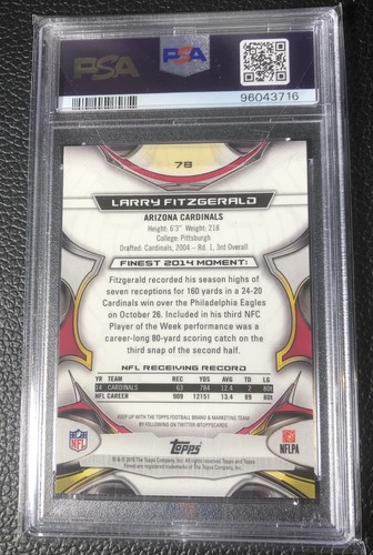 2015 Topps Finest Gold rifrattore #27/150 Larry Fitzgerald #78 PSA 9 GOAT HOF - Foto 3 di 3