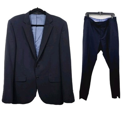 Massimo Dutti Super 120's Navy Wool Dapper Pant Suit Jacket 40/Pants 34 *FLAWS*