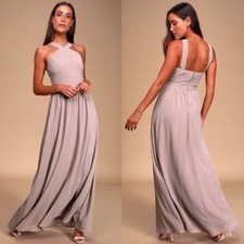 Lulus Womens Lulus Air of Romance Taupe Maxi Dress Size Medium Bridesmaid
