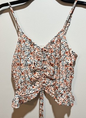 Live To Be Spoiled Flora Print Crop Top With Adjustable Drawstrings ~ Medium