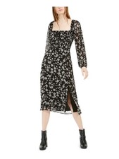 LEYDEN Womens Fit + Flare Below The Knee Dress Black Square Neck Juniors S