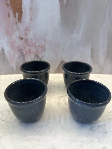 Jugtown Ware Studio Pottery Art Blue 1979 8 oz Cups Set Of 4 NC Vintage