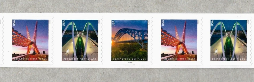 BRIDGES 2023 US #5808-5811 PN5 P111 COIL STRIP OF 5 PRESORT 1ST CLASS 25c STAMPS - Image 3 of 4