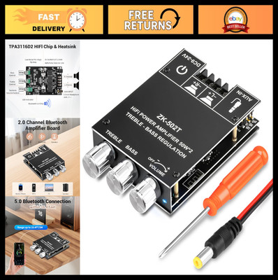 50W Dual Channel Bluetooth Amplifier Board, Treble & Bass Control, AUX Input, DI