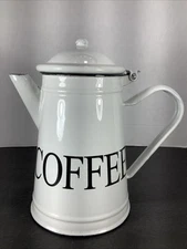 Emailul~White Enamel Coffee Pot with Lid Farmhouse Decor~NEW