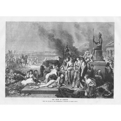 DIE BELAGERUNG VON KORINTH von Robert Fleury - antiker Druck 1871