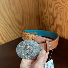 Catchfly Girls Western Belt Tan Tooled w/Horse Buckle NEW Size Small