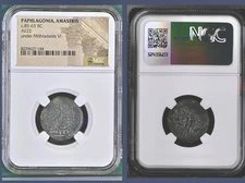 Mithradates VI 85BC-65BC NGC Certified Coin Ancient Paphlagonia Gorgon Nike