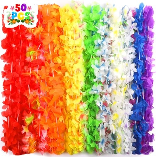 50-pcs-hawaiian-leis-bulk-colorful-tropical-flower-necklace-for