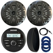 Kicker 46KMC2 Compact Gauge Receiver, Cover, 6.5" 195W Speakers, Grilles, Wire