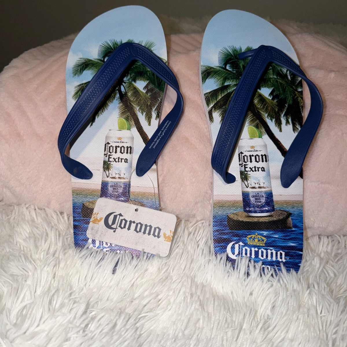 Corona Blue and White Sandals Corona Extra Logo Beach Sandal Slides - WearYourBeer main image 4
