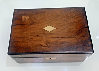 Antique Mahogony Sewing/Jewellery Box with Brass Inlays Lined 23cm Wide
