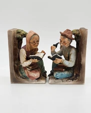 Norleans Japan Bookends Cottage Man and Woman Reading Outside - 5.75" Each