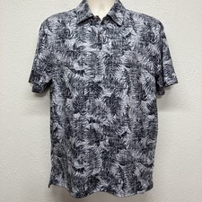 Chaps Performance Polo Shirt Mens M Black Gray Leaf Short Sleeve Classic Stretch