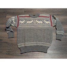 Dale of Norway Wool Fair Isle Reindeer Sweater Mens M Gray Nordic Ski Crewneck