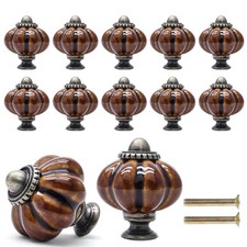 12 Pack Brown Pumpkin Knobs Ceramic Cabinet Knobs Retro Dresser Vintage Drawe...