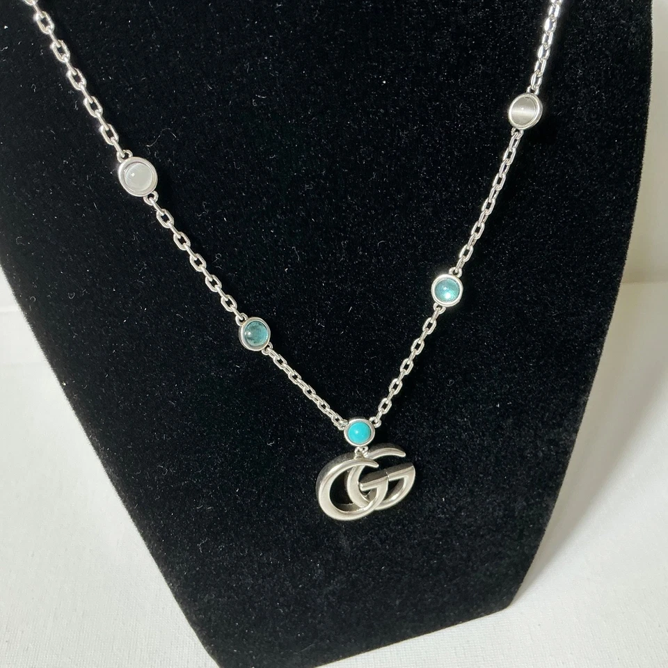 Gucci GG Silver and Blue Stone Necklace - Image 3 of 4