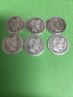 Barber QUARTER  DOLLAR Dates Radom Lot of 6 Coins  90% Silver  ( 244 )