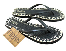 New FLOJOS Dorian Size 6 Black / White Jute Textured Comfort Flip Flop Sandals