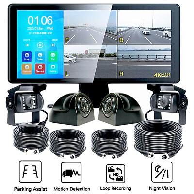 Panorama 10.36'' Quad Monitor 360° Parking System DVR Backup HD Cameras Truck RV