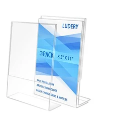Ludery Acrylic Sign Holder 8.5 x 11 Plastic Stands Display Slanted Back Sign ...