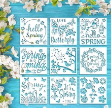 9PCS Large Spring Stencils for Painting on Wood Wall Fabric, Spring Words Flo...