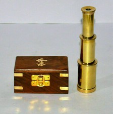Brass Polished Nautical Telescope With Wooden Box Marine Vintage Good Gift Ite