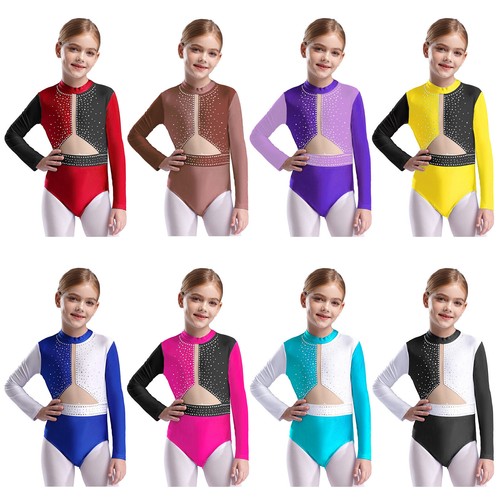 Kids Girls Bodysuit Unitard Dancewear Sparkly Jumpsuit Performance Gymnastics - Picture 6 of 104