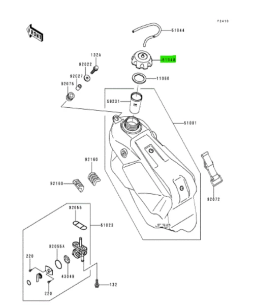 KAWASAKI KLX110  Cap Assembly Tank Fuel 51048-0014 Genuine JDM OEM - Image 2 of 2