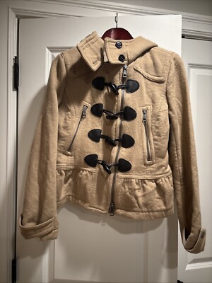 AUTH BURBERRY GIRL CAMEL WOOL CASHMERE CALF COAT 10Y $150