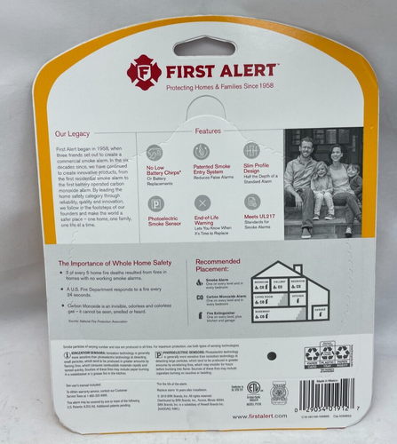 First Alert (Slim Profile Design) Lithium Powercell Smoke Alarm Model # ...