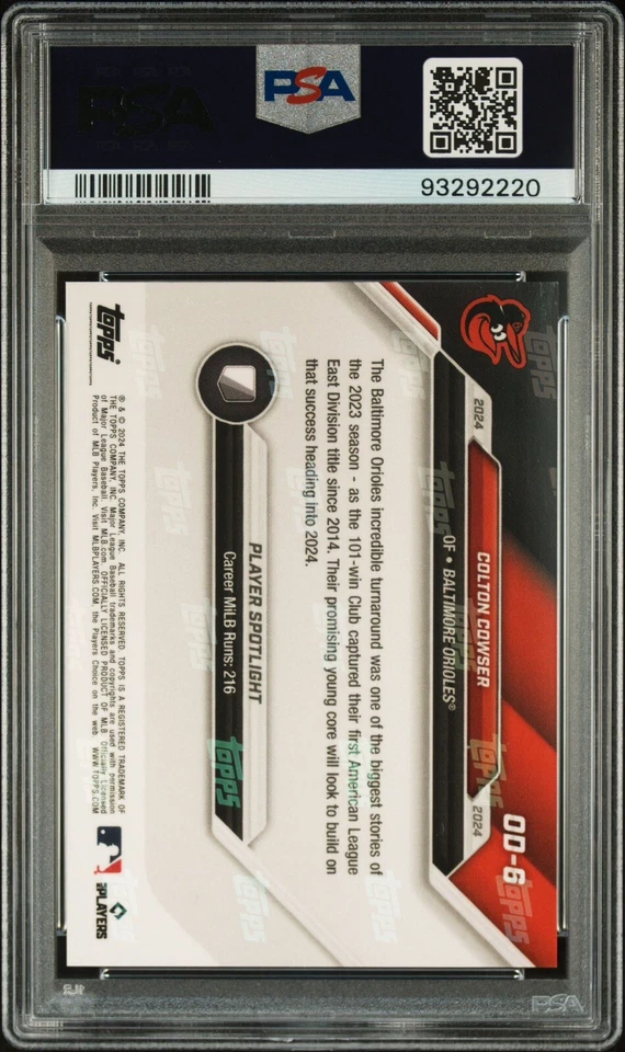 2024 Topps NOW Road to Opening Day Colton Cowser RC PSA 10 GEM MINT OD-6 ROOKIE - Image 2 of 2