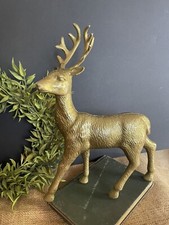 Large 12 1/2  Hard Plastic Gold Detailed Deer Buck Reindeer Christmas Decor