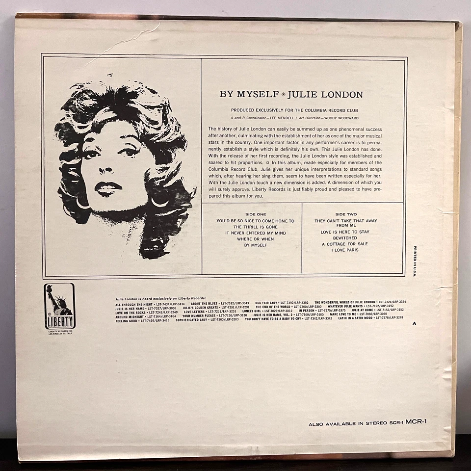 JULIE LONDON - By Myself (1965) - 12" Vinyl Record LP - VG Foto 2 de 3
