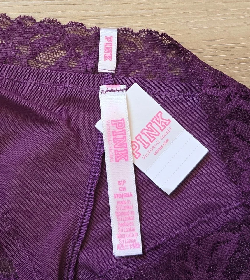 NWT Victoria's Secret PINK Rare Lace Purple Glitter Big Dog Cheekster Panties S - Image 3 of 3