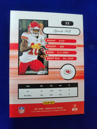 🌟 2021 Elite 2001 Donruss Elite NERO Tyreek Hill 1/1 Kansas City Chiefs - Foto 3 di 3