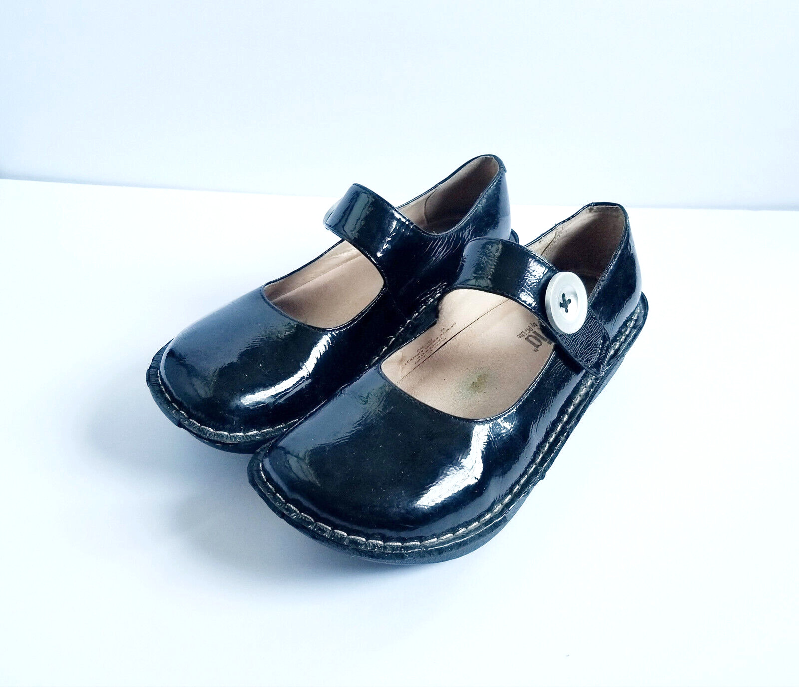 ALEGRIA Paloma Brilliant Black Patent Leather Shoes Sz 38 8 8.5 Mary Jane