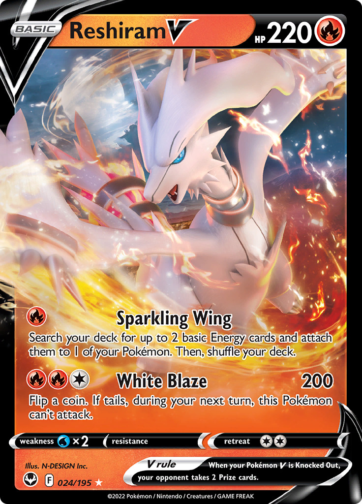 2022 Pokemon Card *Reshiram V* Silver Tempest Set 024/195 - Holo Rare V  Full Art