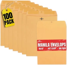 Clasp Envelopes 10X15, Brown Manilla Envelopes with Clasp, Gummed Flaps, 10" X 1
