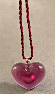 Authentic LALIQUE France Hot Pink Tender Heart Crystal Pendant